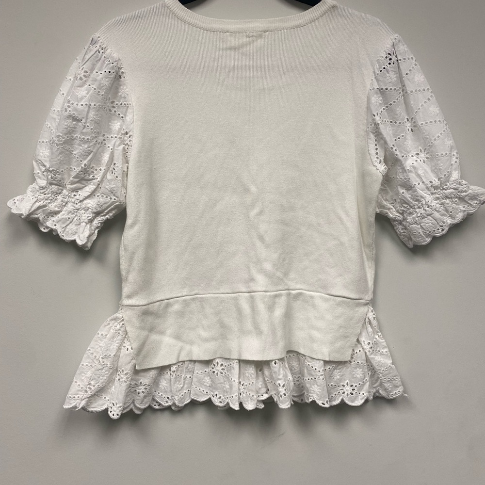 Anthropologie English Factory Eyelet Puff-Sleeve Sweater Tee Size M - Picture 9 of 13
